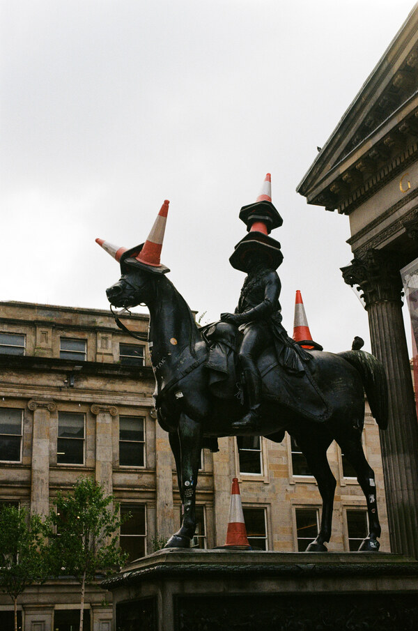 Horse with traffic cones
